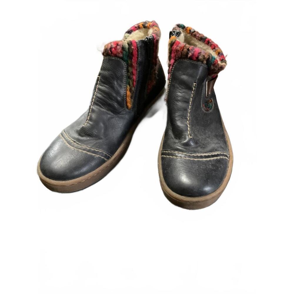 Reiker Navy Blue Ankle Boots with Colorful Knit Trim Size 40 (9.5)